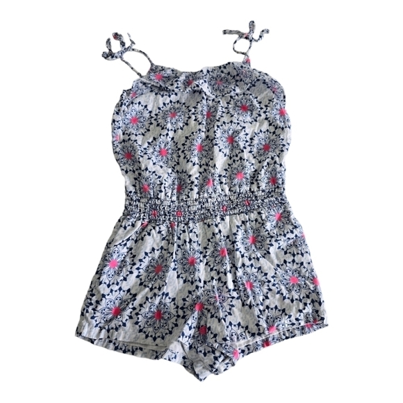 Old Navy Other - Old Navy Girls Romper Jumpsuit Size 5 (XS) Pink Blue Sleveless Tie Shoulder